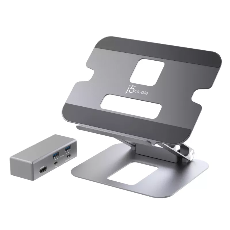 j5create JTS327 Multi-Angle 4K Docking Stand, Laptopständer, Grau, Aluminium, 40,6 cm (16 Zoll), 4 kg, Windows-Laptop / Mac