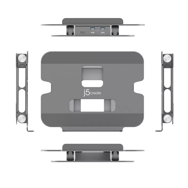 j5create JTS327 Multi-Angle 4K Docking Stand, Laptopständer, Grau, Aluminium, 40,6 cm (16 Zoll), 4 kg, Windows-Laptop / Mac