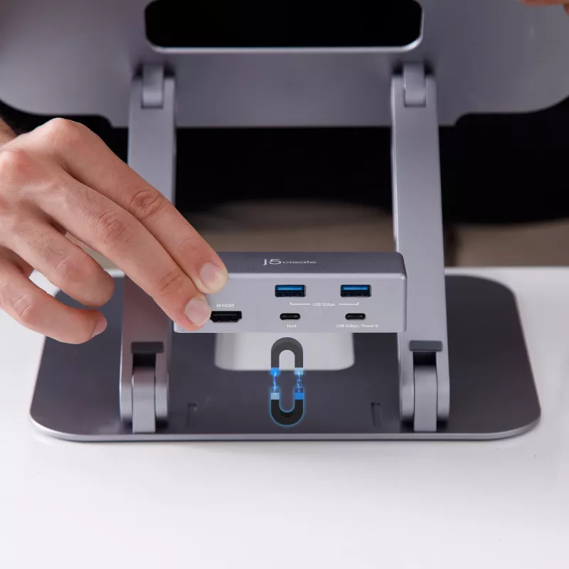 j5create JTS327 Multi-Angle 4K Docking Stand, Laptopständer, Grau, Aluminium, 40,6 cm (16 Zoll), 4 kg, Windows-Laptop / Mac