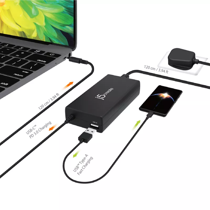 j5create JUP2290C-FN 100W PD USB-C® Super Charger – UK, Schwarz, inkl. 1,2 m Kabel