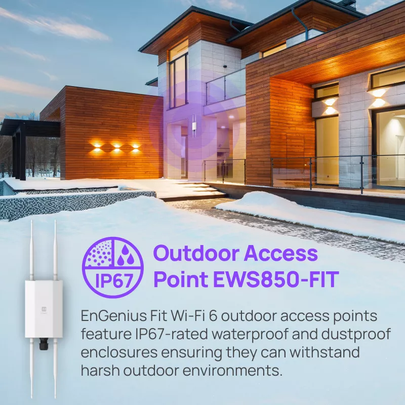Wireless Access Point EnGenius Fit6 2×2 Outdoor — Dual-Band 2,4/5 GHz, 1774 Mbit/s, PoE, 2,5GbE LAN, 4 Antennen, weiß
