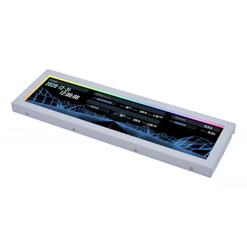 Display-Panel Lian Li SM088W — universelles Gehäuse-Display, Weiß, 237×73×13 mm, 5 V Eingang