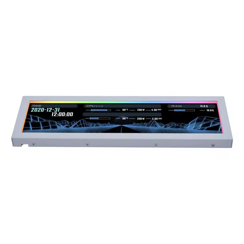 Display-Panel Lian Li SM088W — universelles Gehäuse-Display, Weiß, 237×73×13 mm, 5 V Eingang