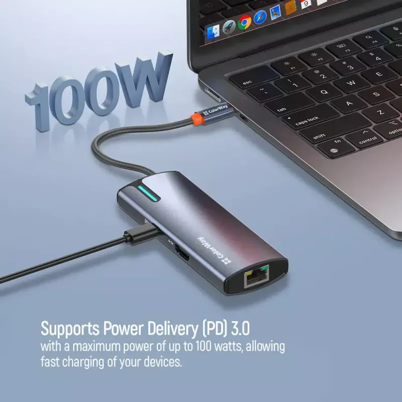 Dockingstation ColorWay CW-HUB02 6-in-1 100W — Multiport-Hub mit Stromversorgung