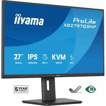Computermonitor IIYAMA ProLite XB2797QSNP-B1 68,6 cm (27 Zoll) 2560×1440 QHD LED, 16:9, matt, Lautsprecher, USB 3.2 Hub, höhenverstellbar, VESA
