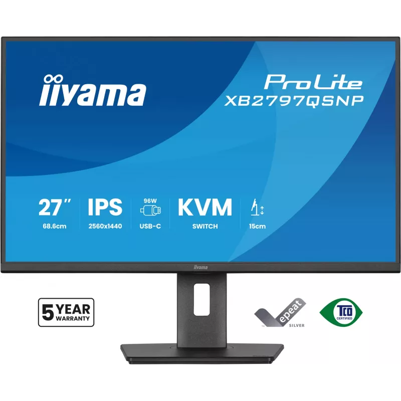 Computermonitor IIYAMA ProLite XB2797QSNP-B1 68,6 cm (27 Zoll) 2560×1440 QHD LED, 16:9, matt, Lautsprecher, USB 3.2 Hub, höhenverstellbar, VESA