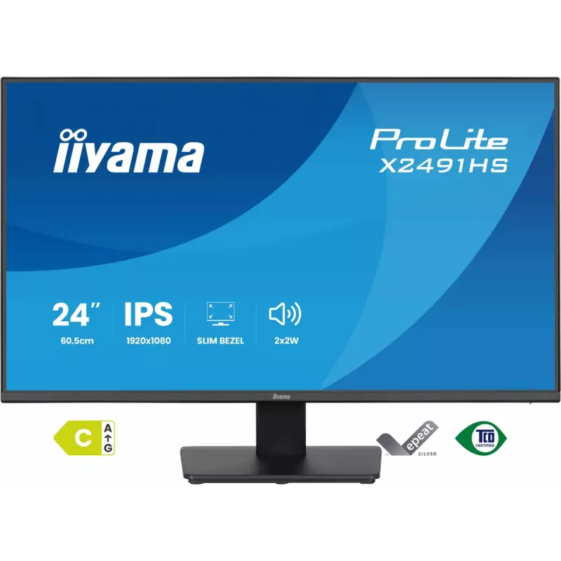Monitor IIYAMA ProLite X2491HS-B1 60,5 cm (23,8 Zoll) Full-HD-IPS-LCD, 1920×1080, 178° Betrachtungswinkel, matt, integrierte Lautsprecher, VESA, schwarz
