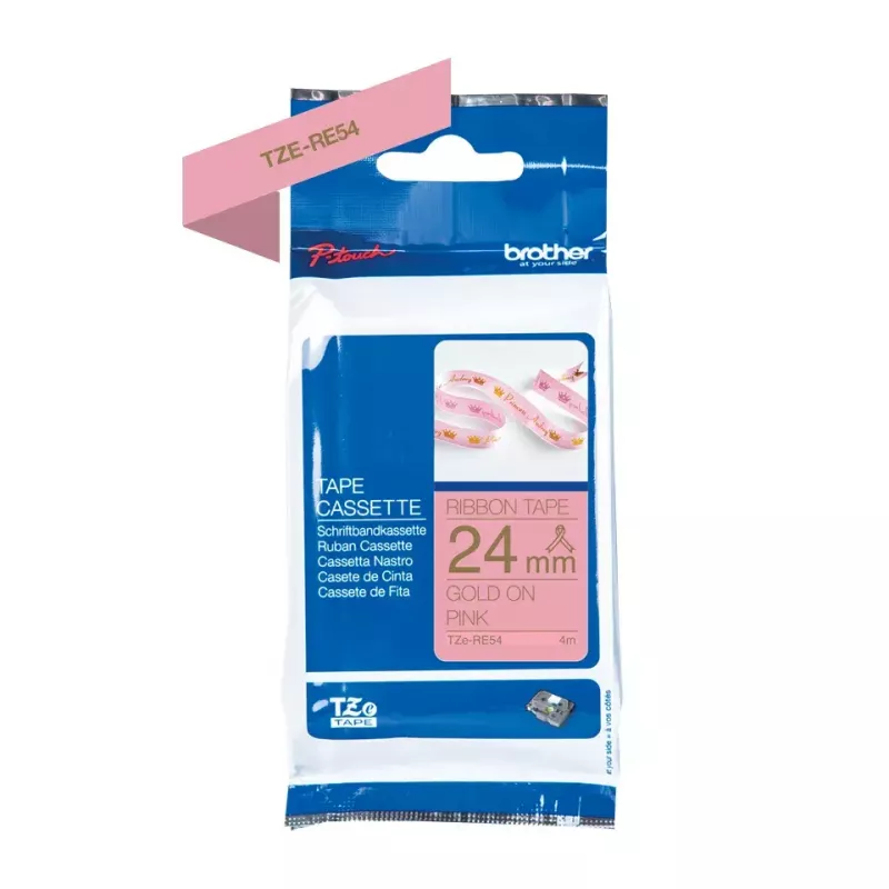 Brother TZE-RE54 Beschriftungsband Gold auf Pink