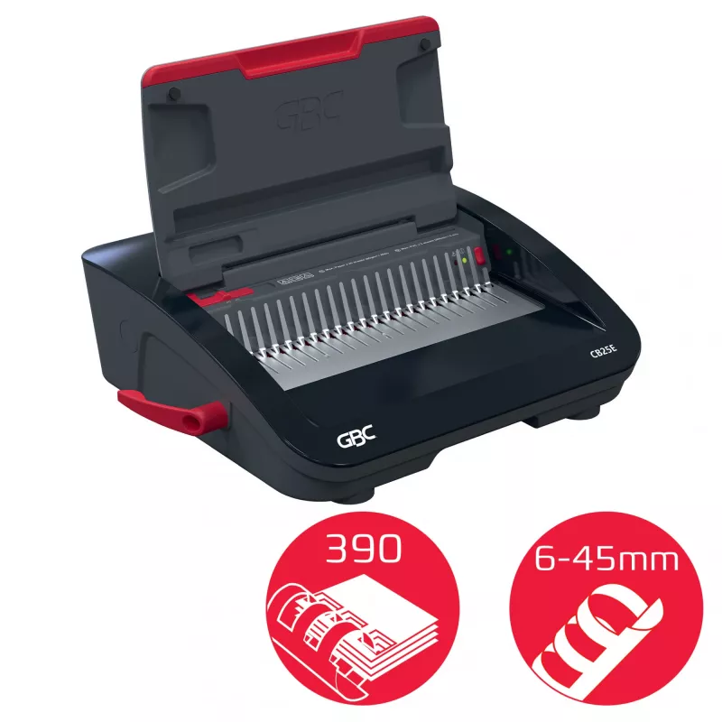 GBC CombBind® CB25E Elektrische Bindemaschine, Kammbindemaschine, Elektrisch, 390 Blatt, Schwarz, Rot