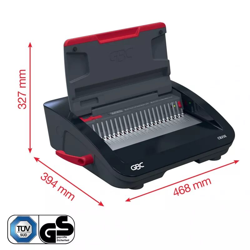 GBC CombBind® CB25E Elektrische Bindemaschine, Kammbindemaschine, Elektrisch, 390 Blatt, Schwarz, Rot
