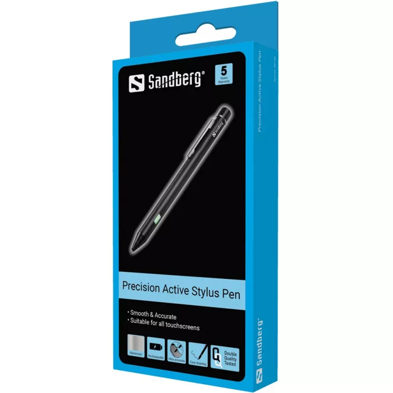 Sandberg Precision Active Stylus Pen, Mobiltelefon/Smartphone, Markenkompatibilität: beliebig, Schwarz, Aluminium, Kupfer, Eingebaut, Lithium-Ion (Li-Ion)