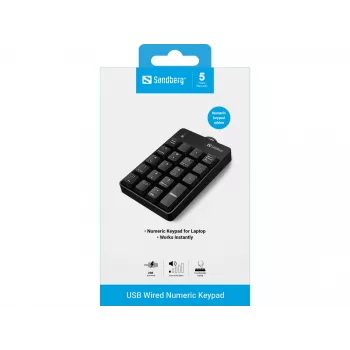 Sandberg USB Kabelgebundenes numerisches Tastenfeld, USB, 19, Laptop/PC, 1,5 m, Schwarz