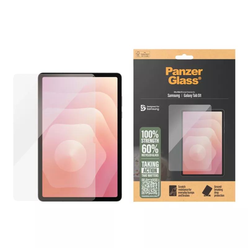 PanzerGlass Displayschutzfolie für Samsung Galaxy Tab S11 — Gehärtetes Glas, PET, Silikon, Ultra-Wide Fit, Transparent