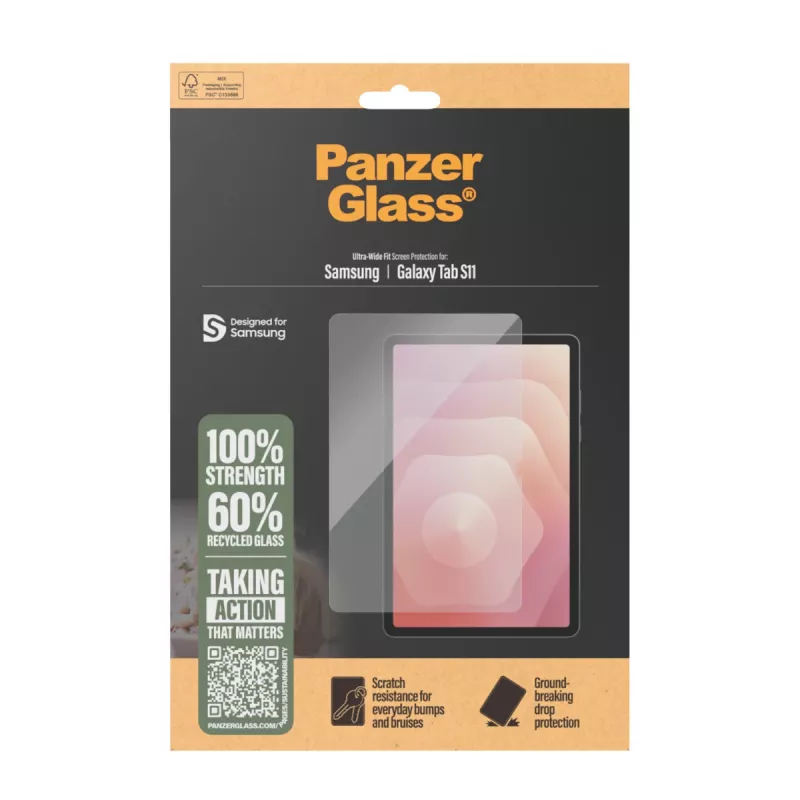 PanzerGlass Displayschutzfolie für Samsung Galaxy Tab S11 — Gehärtetes Glas, PET, Silikon, Ultra-Wide Fit, Transparent