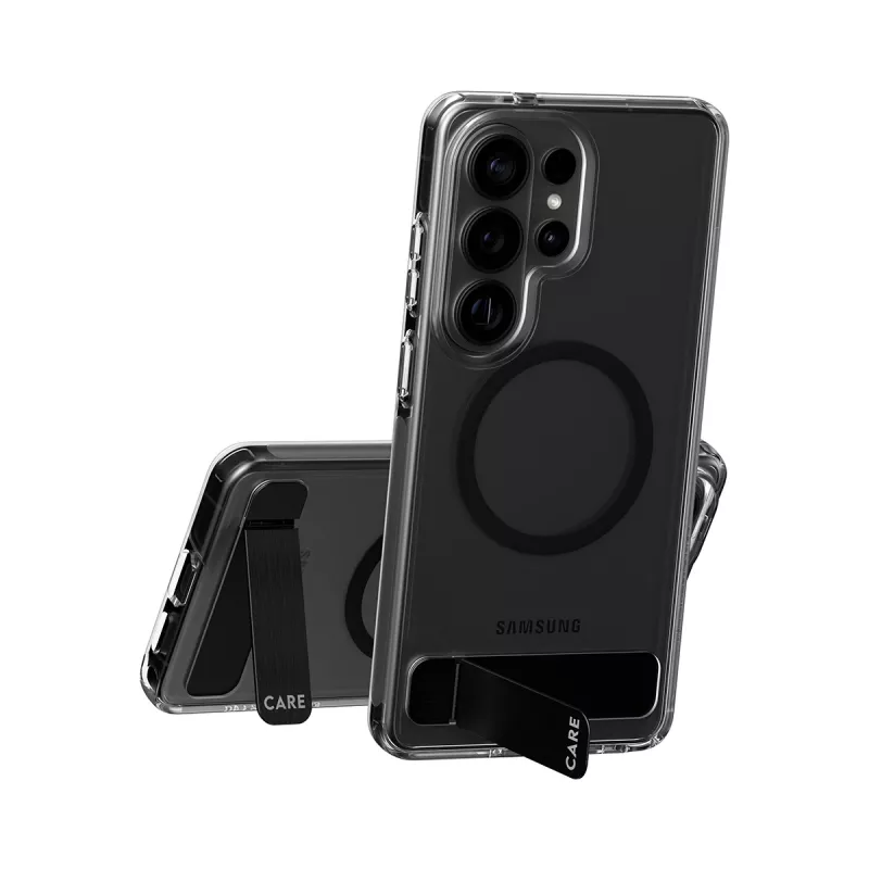 PanzerGlass CARE™ Urban Explorer Hülle für Samsung Galaxy S26 Ultra — Transparente Abdeckung mit schwarzem Kickstand und Qi-Unterstützung