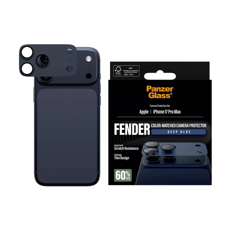 Kamera-Schutzglas PanzerGlass Fender Deep Blue für iPhone 17 Pro Max, Silikon, kratz- und stoßfest