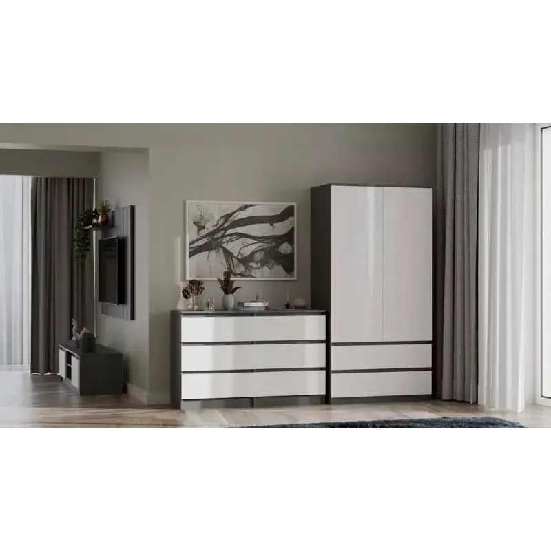 Kommode Top E Shop MALWA M6 120 cm, 6 Schubladen, anthrazitfarbener Rahmen, weiße Fronten
