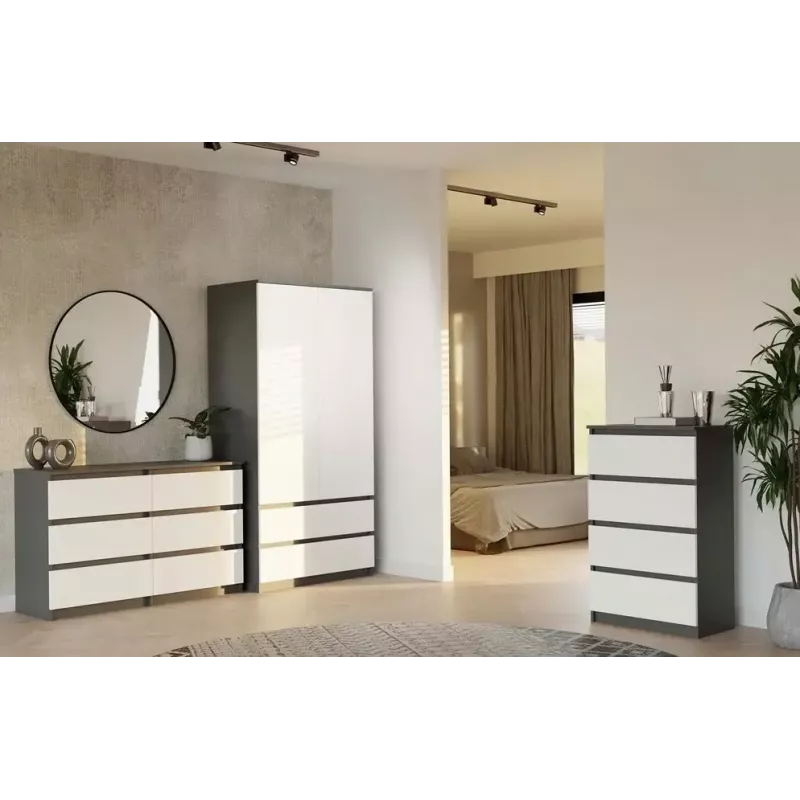 Kommode Top E Shop MALWA M6 120 cm, 6 Schubladen, anthrazitfarbener Rahmen, weiße Fronten