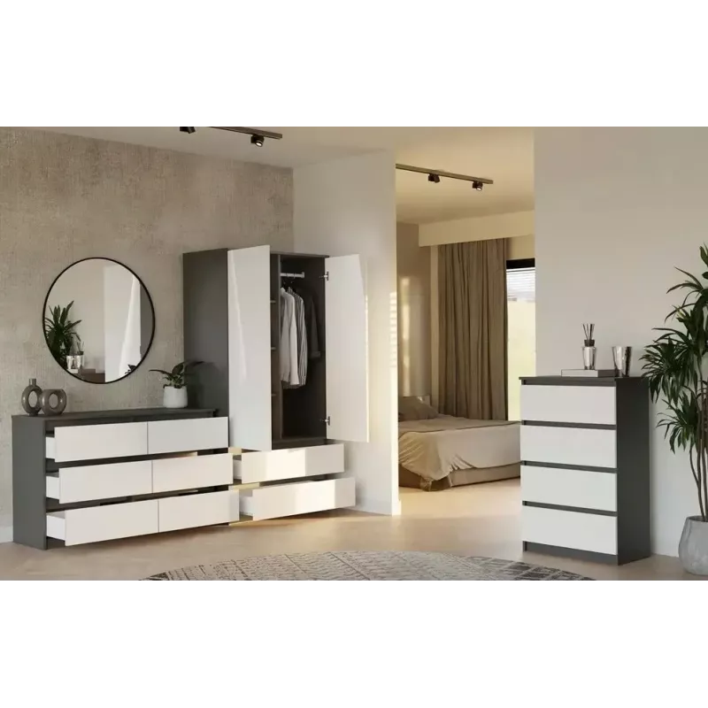 Kommode Top E Shop MALWA M6 120 cm, 6 Schubladen, anthrazitfarbener Rahmen, weiße Fronten