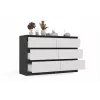 Kommode Top E Shop MALWA M6 120 cm, 6 Schubladen, anthrazitfarbener Rahmen, weiße Fronten