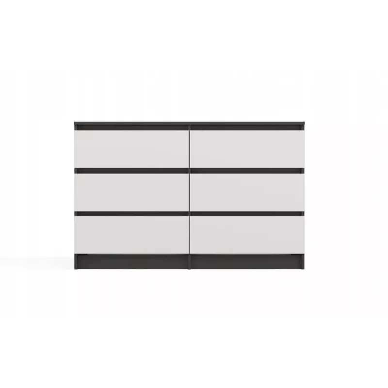 Kommode Top E Shop MALWA M6 120 cm, 6 Schubladen, anthrazitfarbener Rahmen, weiße Fronten