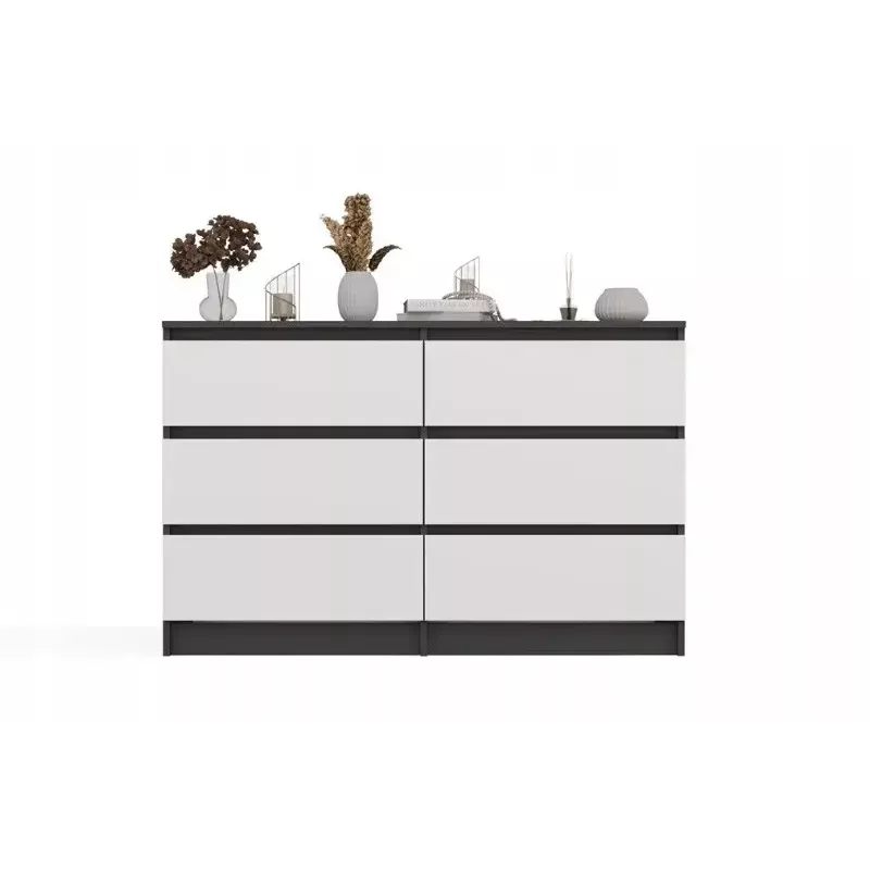 Kommode Top E Shop MALWA M6 120 cm, 6 Schubladen, anthrazitfarbener Rahmen, weiße Fronten