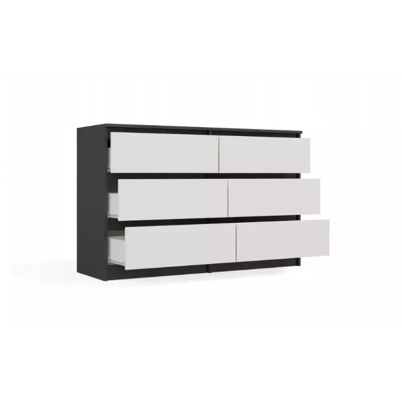 Kommode Top E Shop MALWA M6 120 cm, 6 Schubladen, anthrazitfarbener Rahmen, weiße Fronten