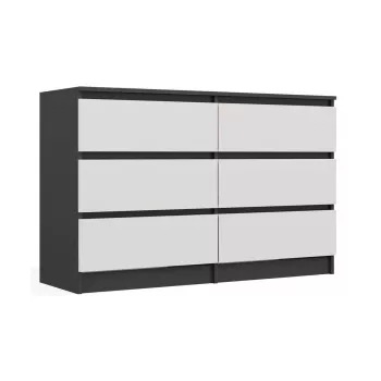 Kommode Top E Shop MALWA M6 120 cm, 6 Schubladen, anthrazitfarbener Rahmen, weiße Fronten