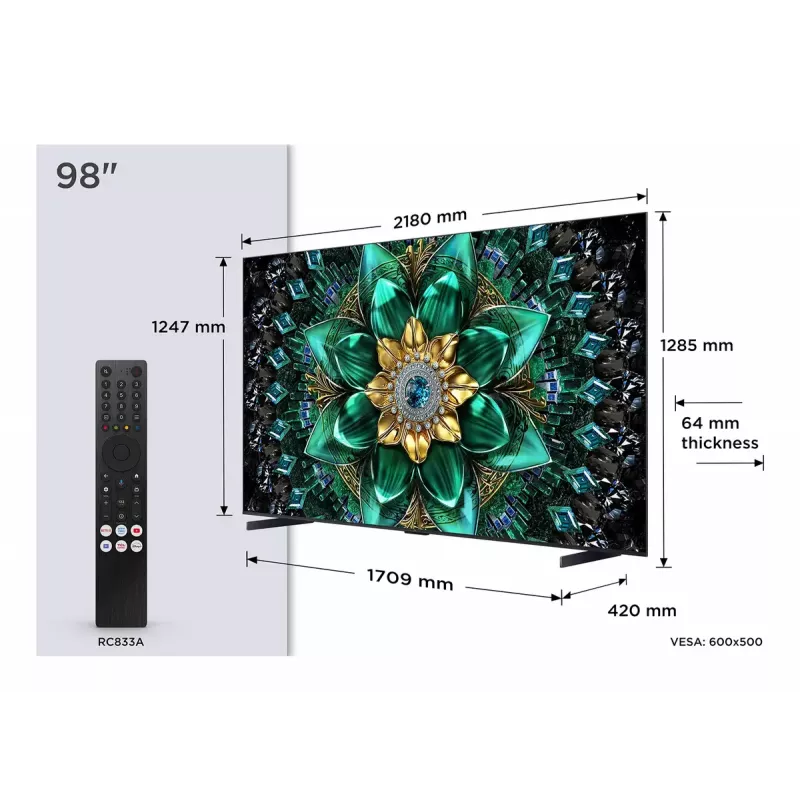 Television TCL 98 Zoll Q6C 4K Ultra HD QD-Mini LED 3840×2160, Google TV, 2.1ch, HDR10+