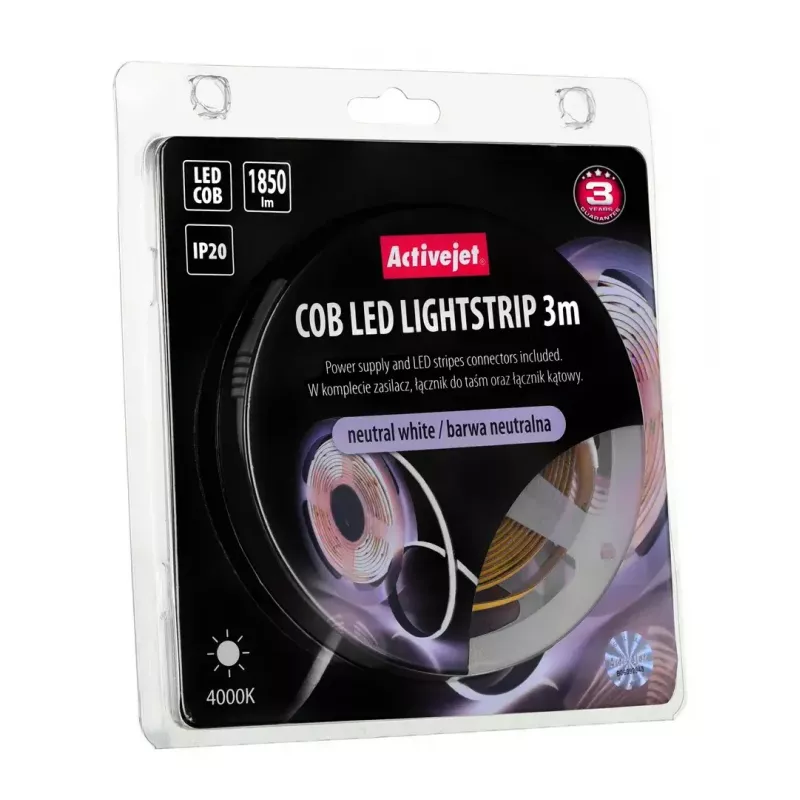 Universal-LED-Streifen ActiveJet AJE-COB 3 m Neutralweiß 1850 lm 19 W IP20