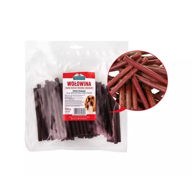 Hundeleckerli PETITTO Soft Rindersticks 500 g – Trainingsleckerli, Rindergeschmack, getreidefrei, ausgewachsene Hunde
