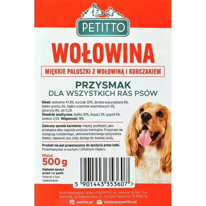 Hundeleckerli PETITTO Soft Rindersticks 500 g – Trainingsleckerli, Rindergeschmack, getreidefrei, ausgewachsene Hunde