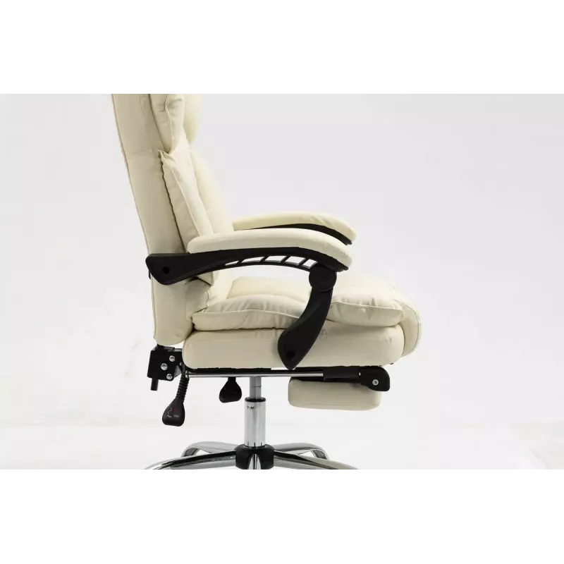 Drehstuhl ActiveJet YK7416 — ergonomischer Drehstuhl, beige Öko-Leder, Metallgestell, gepolsterte Rückenlehne, Fußstütze