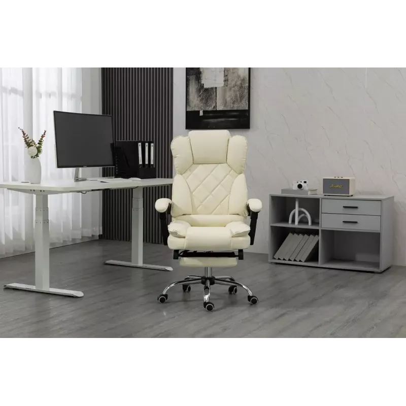 Drehstuhl ActiveJet YK7416 — ergonomischer Drehstuhl, beige Öko-Leder, Metallgestell, gepolsterte Rückenlehne, Fußstütze