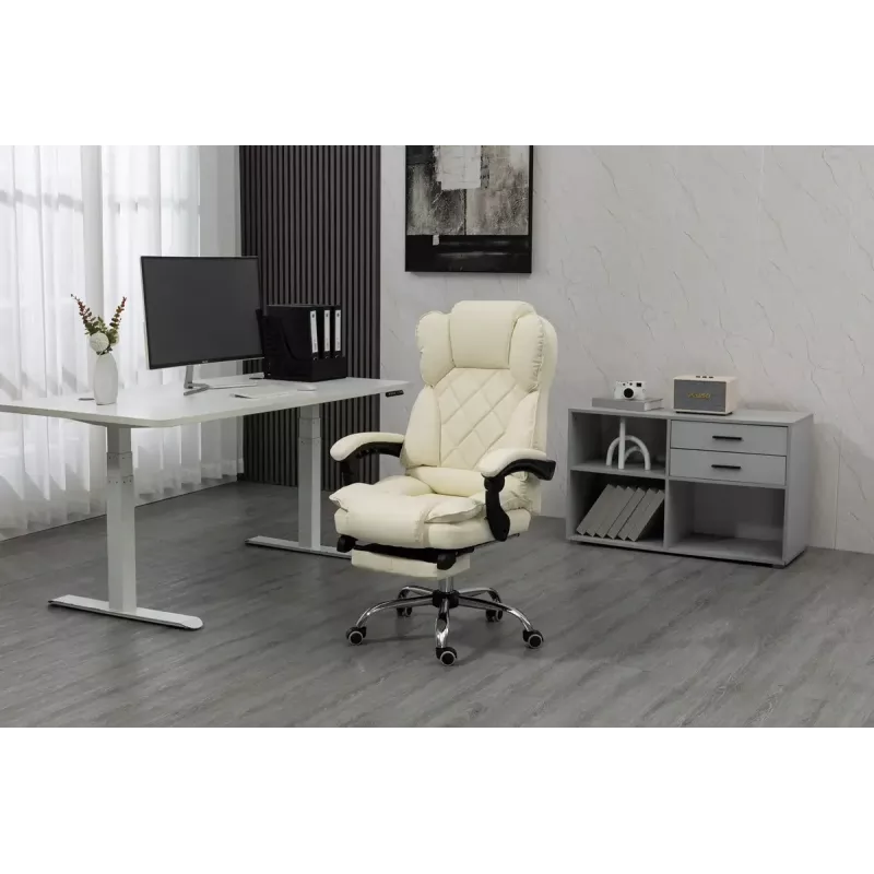 Drehstuhl ActiveJet YK7416 — ergonomischer Drehstuhl, beige Öko-Leder, Metallgestell, gepolsterte Rückenlehne, Fußstütze