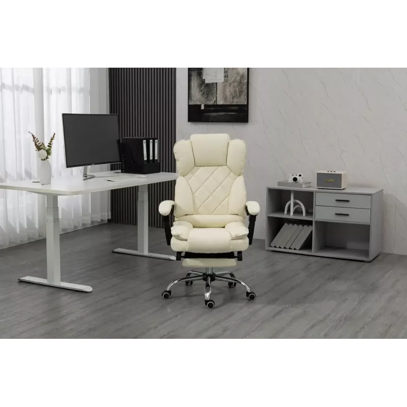 Drehstuhl ActiveJet YK7416 — ergonomischer Drehstuhl, beige Öko-Leder, Metallgestell, gepolsterte Rückenlehne, Fußstütze