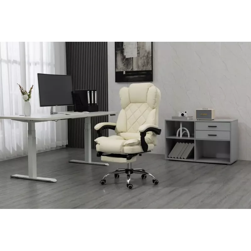 Drehstuhl ActiveJet YK7416 — ergonomischer Drehstuhl, beige Öko-Leder, Metallgestell, gepolsterte Rückenlehne, Fußstütze