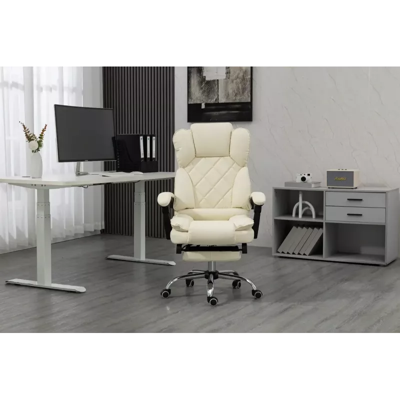 Drehstuhl ActiveJet YK7416 — ergonomischer Drehstuhl, beige Öko-Leder, Metallgestell, gepolsterte Rückenlehne, Fußstütze