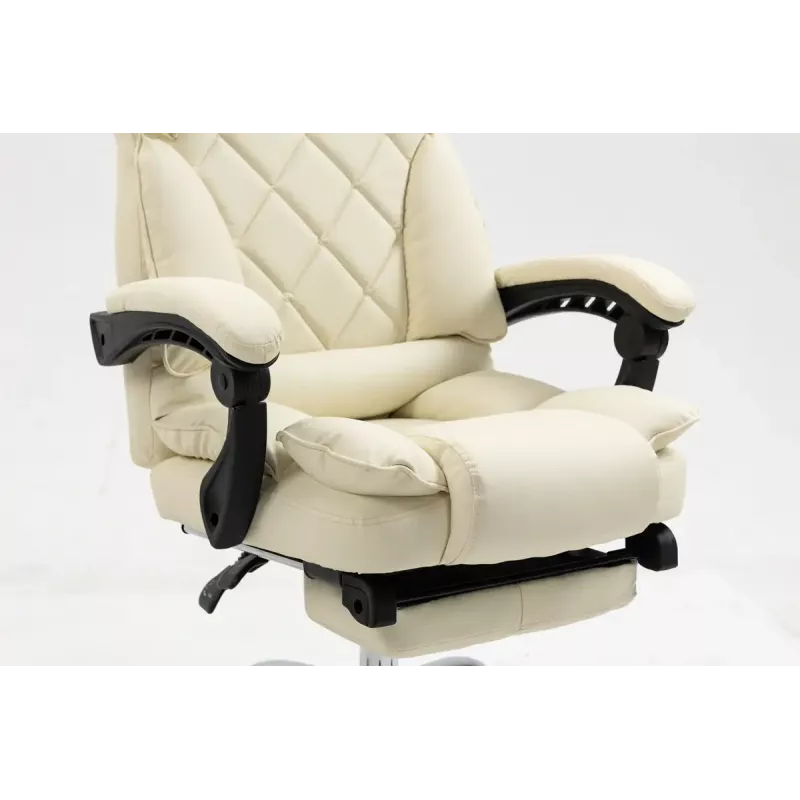 Drehstuhl ActiveJet YK7416 — ergonomischer Drehstuhl, beige Öko-Leder, Metallgestell, gepolsterte Rückenlehne, Fußstütze