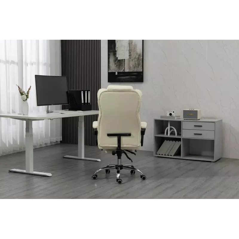Drehstuhl ActiveJet YK7416 — ergonomischer Drehstuhl, beige Öko-Leder, Metallgestell, gepolsterte Rückenlehne, Fußstütze