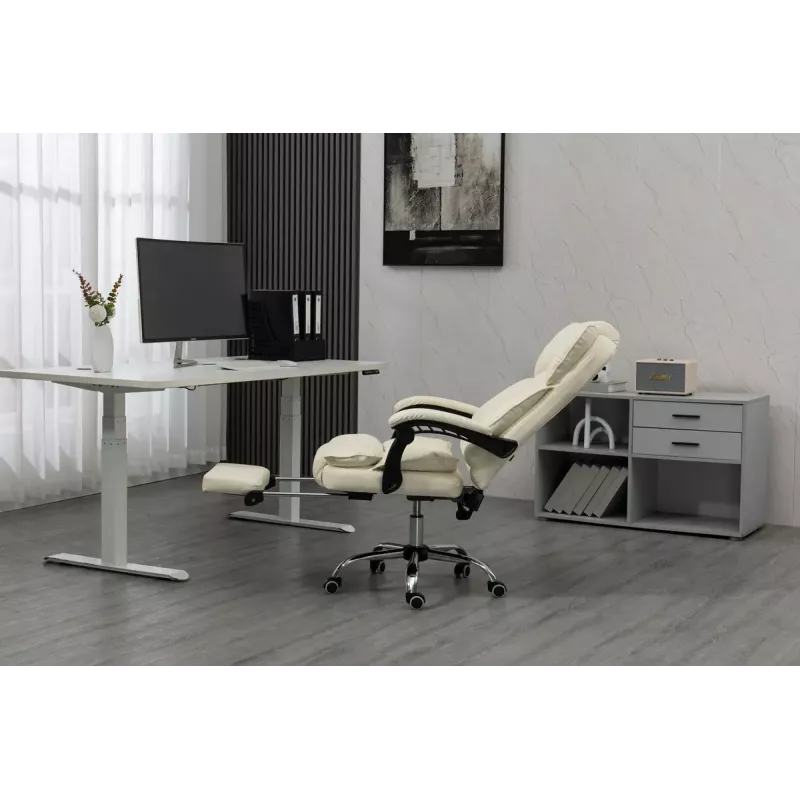 Drehstuhl ActiveJet YK7416 — ergonomischer Drehstuhl, beige Öko-Leder, Metallgestell, gepolsterte Rückenlehne, Fußstütze