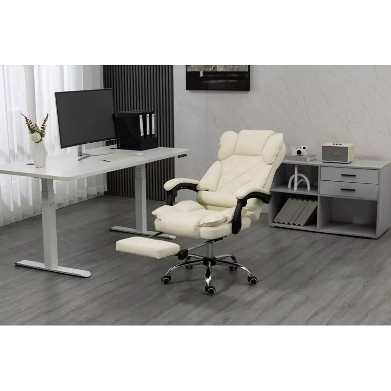 Drehstuhl ActiveJet YK7416 — ergonomischer Drehstuhl, beige Öko-Leder, Metallgestell, gepolsterte Rückenlehne, Fußstütze