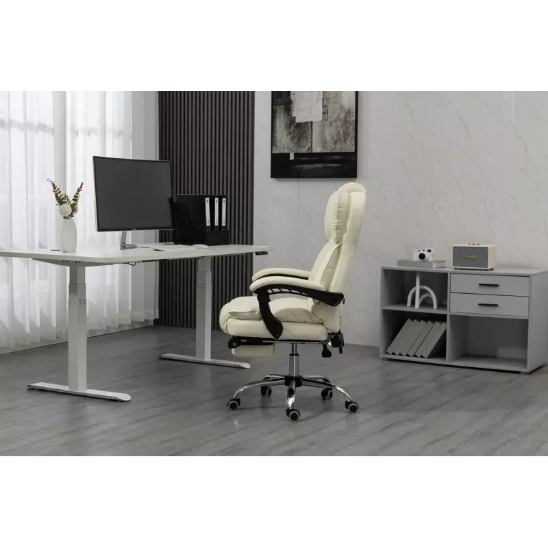 Drehstuhl ActiveJet YK7416 — ergonomischer Drehstuhl, beige Öko-Leder, Metallgestell, gepolsterte Rückenlehne, Fußstütze