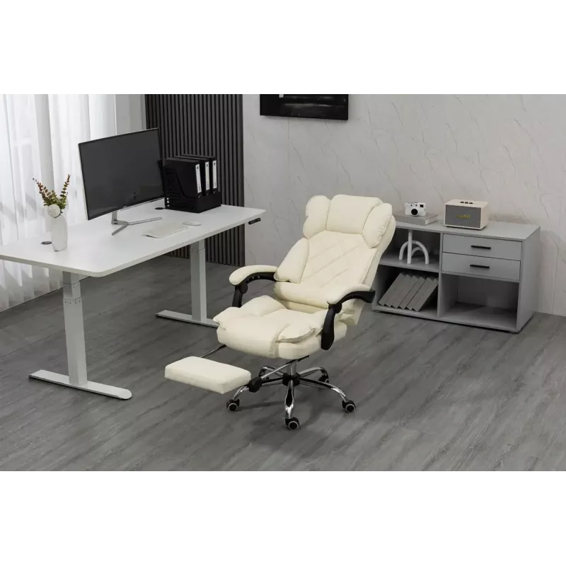 Drehstuhl ActiveJet YK7416 — ergonomischer Drehstuhl, beige Öko-Leder, Metallgestell, gepolsterte Rückenlehne, Fußstütze
