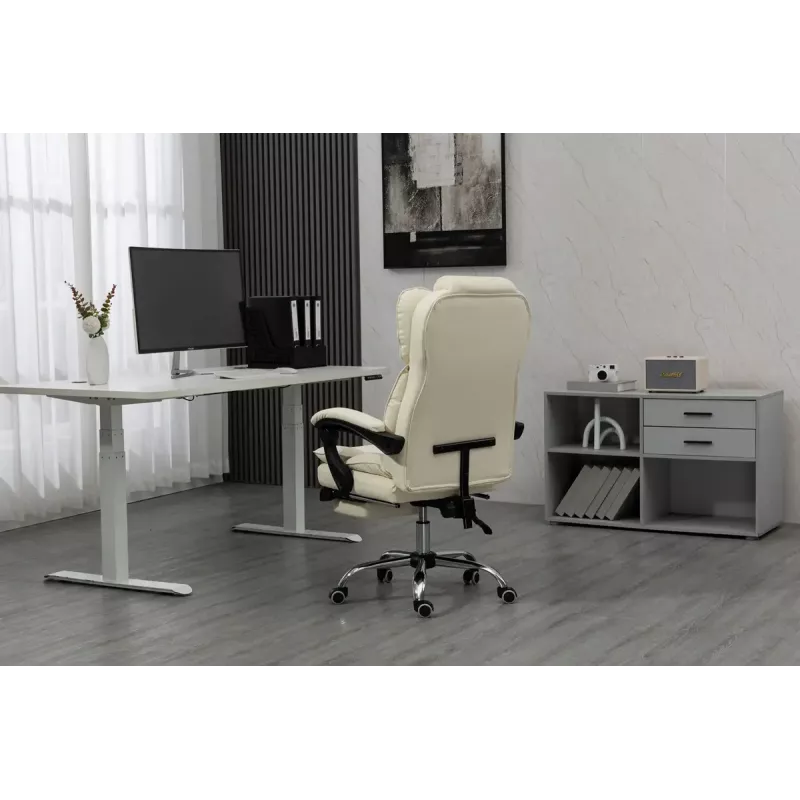 Drehstuhl ActiveJet YK7416 — ergonomischer Drehstuhl, beige Öko-Leder, Metallgestell, gepolsterte Rückenlehne, Fußstütze