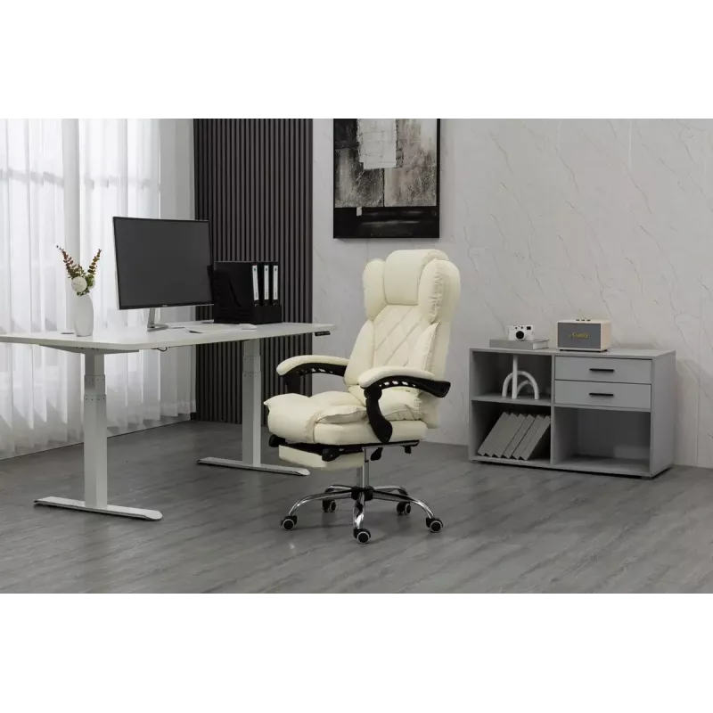 Drehstuhl ActiveJet YK7416 — ergonomischer Drehstuhl, beige Öko-Leder, Metallgestell, gepolsterte Rückenlehne, Fußstütze