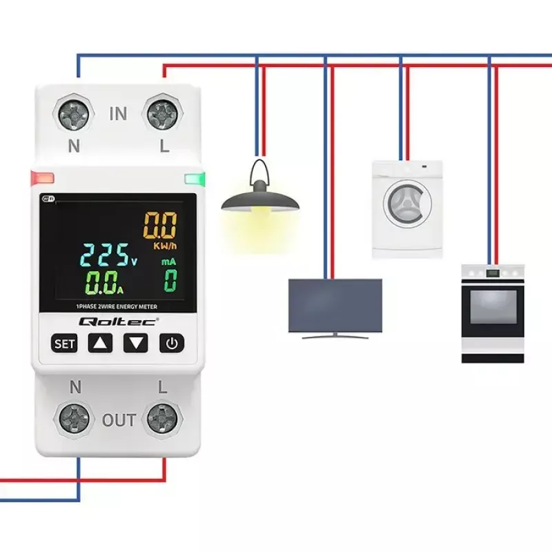 Einphasiger Energieverbrauchszähler QOLTEC 50981 DIN35 230V 50Hz