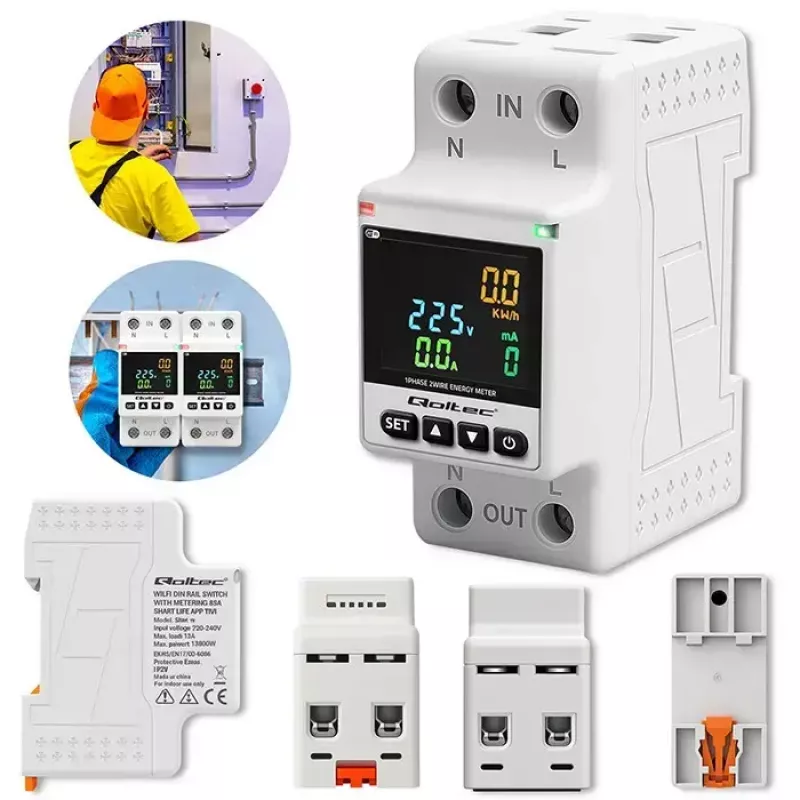 Einphasiger Energieverbrauchszähler QOLTEC 50981 DIN35 230V 50Hz