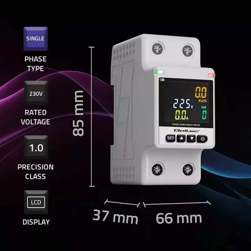 Einphasiger Energieverbrauchszähler QOLTEC 50981 DIN35 230V 50Hz