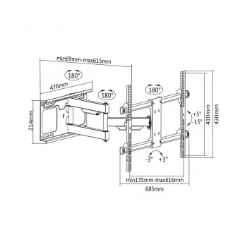TV-Wandhalterung Cabletech LEC-UCH0205 für 37–70 Zoll Bildschirme, VESA 600x400, Traglast 60 kg, schwarz